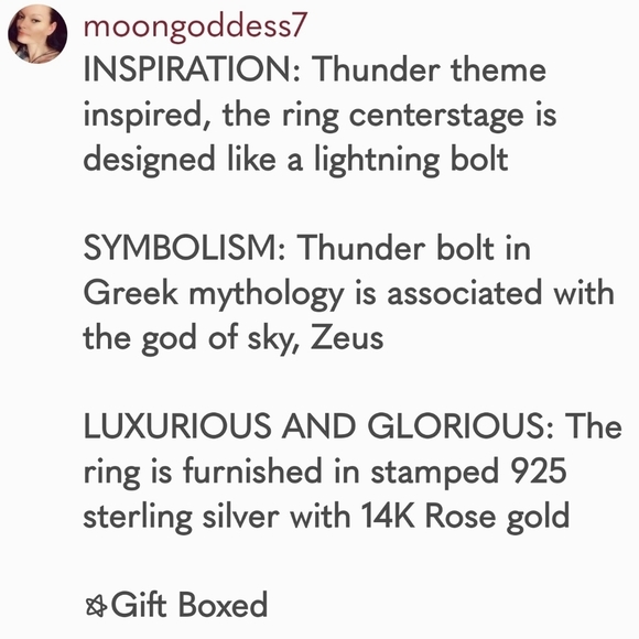 Diamond Lightning Bolt ✦ 14K Rose Gold Over S925 Ring ✦ Greek Mythology Size 7 - Picture 6 of 7